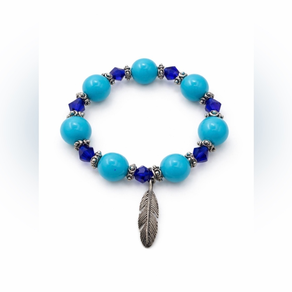 Blue Spirit Feather Beaded Bracelet
